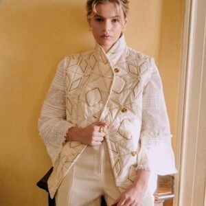 Sézane Carlo Beige Ecru Patchwork Jacket Vest